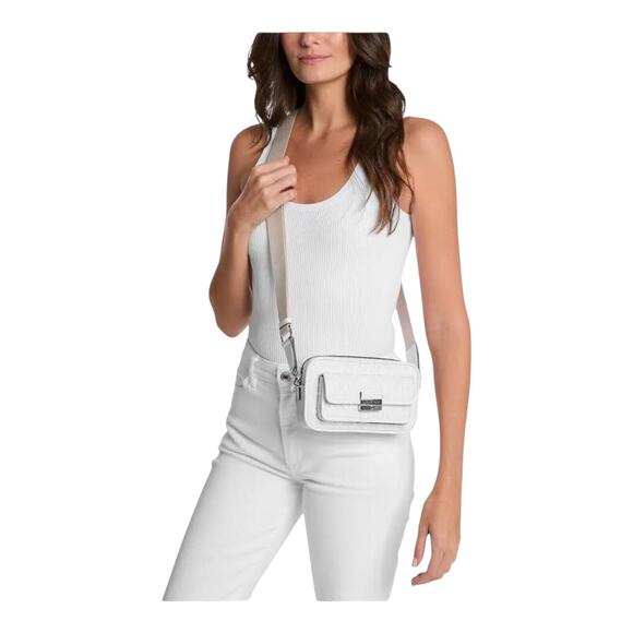 Michael Kors Bradshaw Optic White XS Signature Logo Camera Crossbody Bag NWT - Picture 1 of 16
